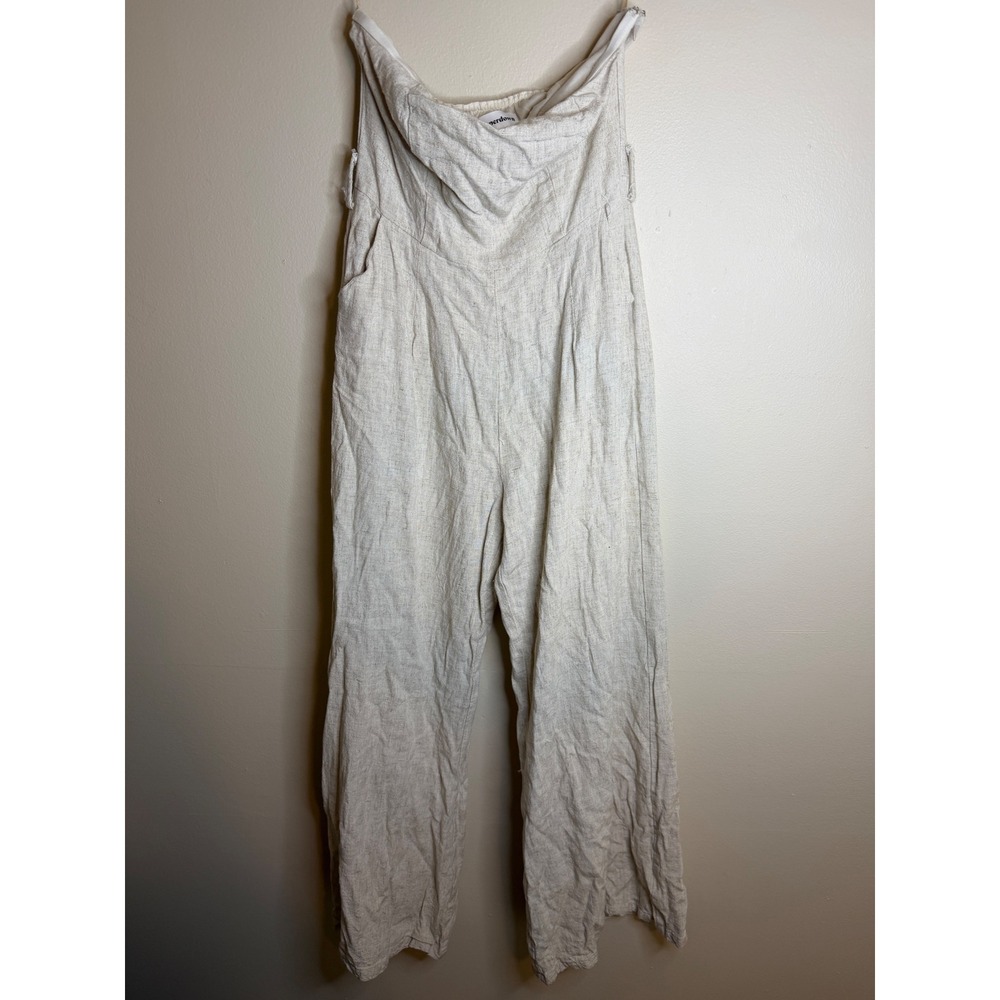 Superdown Oatmeal Linen Blend Strapless Boho Wide Leg Jumpsuit XXS